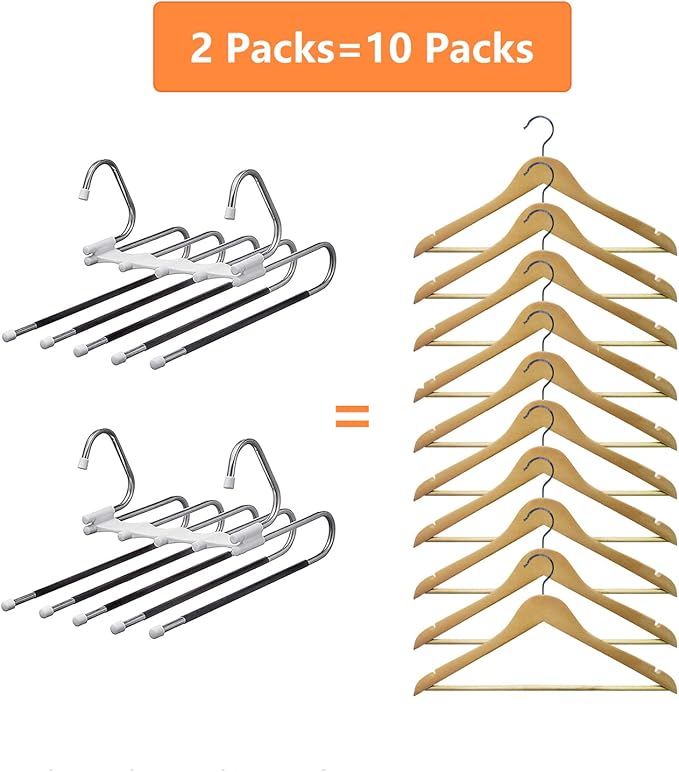 Pants Hangers 2 Pack Space Saving Metal Closet Organizer,Clothes Pants Hangers,Anti-Slip Design,Closet Organizers and Storage for Pants Jeans Skirts Scarf Legging