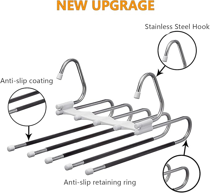 Pants Hangers 2 Pack Space Saving Metal Closet Organizer,Clothes Pants Hangers,Anti-Slip Design,Closet Organizers and Storage for Pants Jeans Skirts Scarf Legging