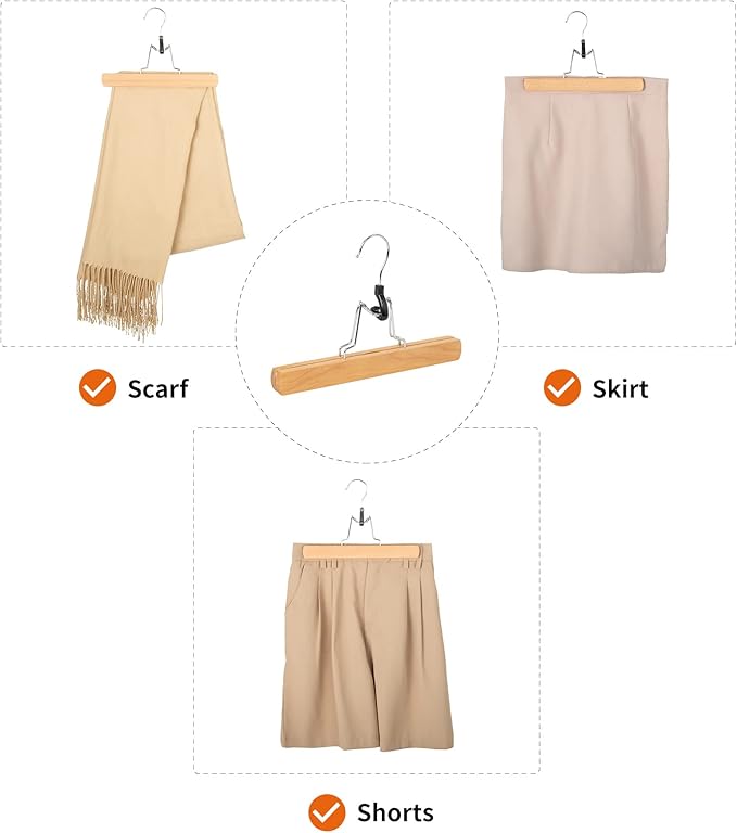Sturdy Wooden Pants Hangers - Natural, 10-Pack