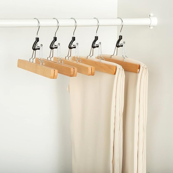 Sturdy Wooden Pants Hangers - Natural, 10-Pack