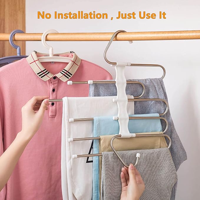Pants Hangers 2 Pack Space Saving Metal Closet Organizer,Clothes Pants Hangers,Anti-Slip Design,Closet Organizers and Storage for Pants Jeans Skirts Scarf Legging