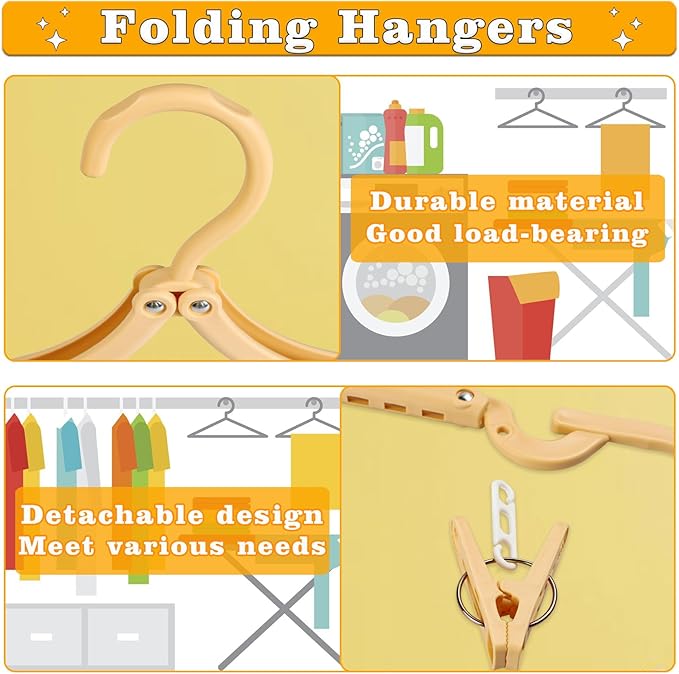12 Pcs Foldable Travel Hangers with Clips, Collapsible Folding Hangers Drying Rack, Portable Clothes Hangers for Traveling, Cruise Ship Essentials (Multicolor)