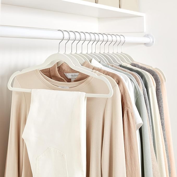 Slim, Velvet, Non-Slip Suit Clothes Hangers, Ivory/Beige- Pack of 30