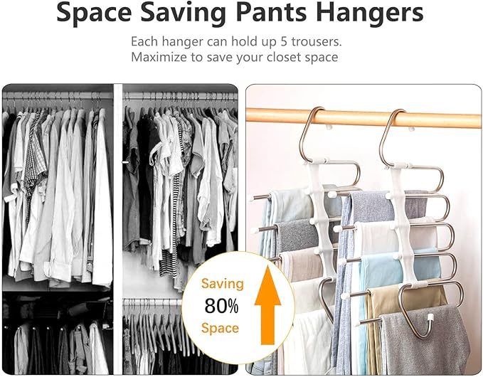 Pants Hangers 2 Pack Space Saving Metal Closet Organizer,Clothes Pants Hangers,Anti-Slip Design,Closet Organizers and Storage for Pants Jeans Skirts Scarf Legging