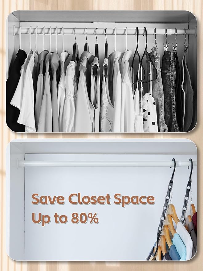 Space Saving Hangers 10 Pack, Premium Smart Hanger Hooks, Sturdy Cascading Hangers with 5 Holes for Heavy Clothes, Closet Organizers and Storage, College Dorm Room Essentials