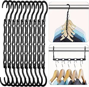 Space Saving Hangers 10 Pack, Premium Smart Hanger Hooks, Sturdy Cascading Hangers with 5 Holes for Heavy Clothes, Closet Organizers and Storage, College Dorm Room Essentials