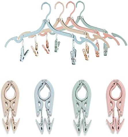 Collapsible Clothes Hangers 8 Pcs Portable Folding Clothes Hangers Travel Accessories for Outdoors Activities Travel at Home Four Colors
