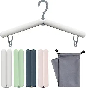 Collapsible Travel Hangers, 4-Pack Foldable Clothes Hangers with Hidden Clips & Storage Bag, ABS Plastic Space-Saver for Cruise, Suitcase, Home (4 Colors)