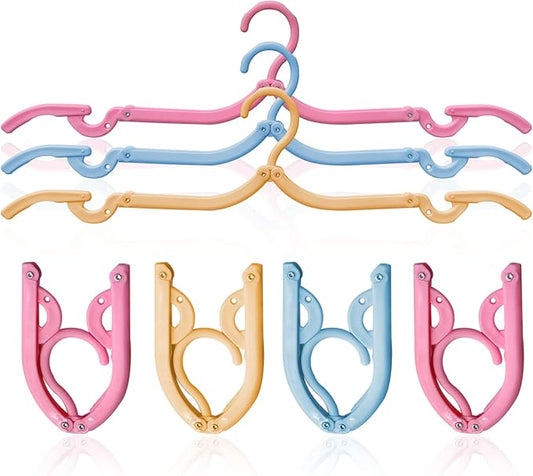12 Pcs Travel Hangers,Portable Folding Clothes Hangers ，Clothes Drying Rack for Home and Travel （3 Color）