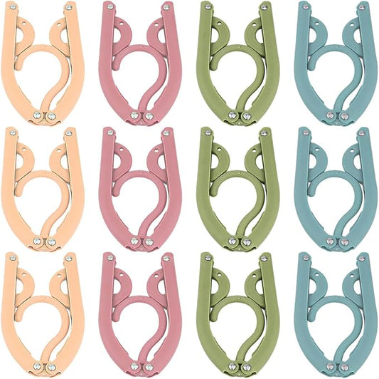 12 Pcs Plastic Folding Clothes Hangers Portable Travel Hangers Household Multifunctiona Hanger Clothes Drying Rack for Travel Dormitory School Hotel and Home (4 Colors)