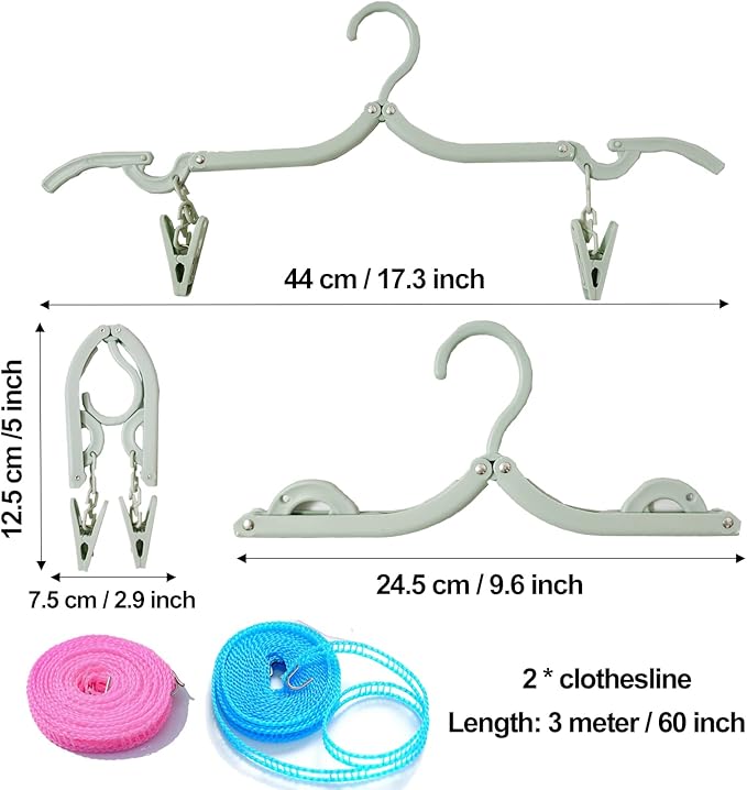 24 PCS Foldable Non Slip Plastic Clothes Hangers with Clips - Travel Accessories Drying Rack, 4 Colors