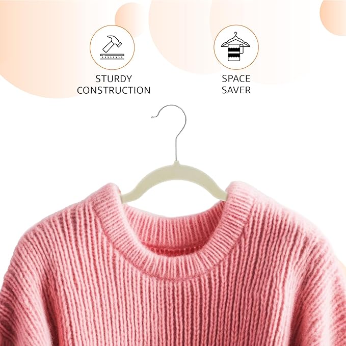 Slim, Velvet, Non-Slip Suit Clothes Hangers, Ivory/Beige- Pack of 30