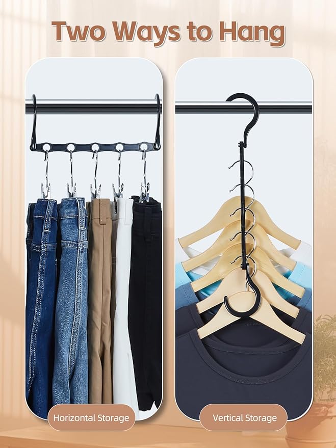 Space Saving Hangers 10 Pack, Premium Smart Hanger Hooks, Sturdy Cascading Hangers with 5 Holes for Heavy Clothes, Closet Organizers and Storage, College Dorm Room Essentials