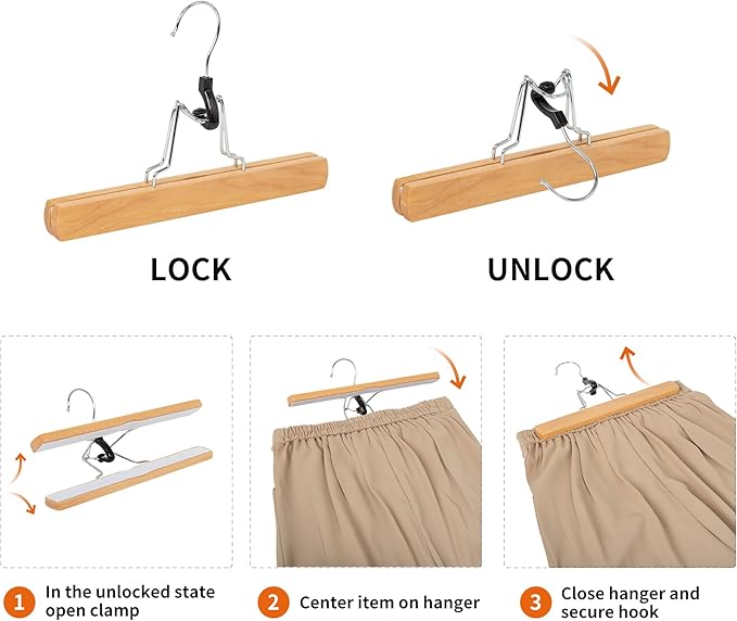 Sturdy Wooden Pants Hangers - Natural, 10-Pack