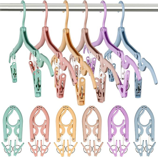 12 Pcs Foldable Travel Hangers with Clips, Collapsible Folding Hangers Drying Rack, Portable Clothes Hangers for Traveling, Cruise Ship Essentials (Multicolor)