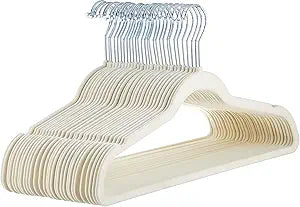 Slim, Velvet, Non-Slip Suit Clothes Hangers, Ivory/Beige- Pack of 30